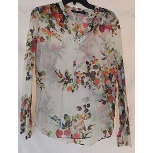 Zara Silk-Cotton sheer light-weight fruity classy button-down shirt Size S